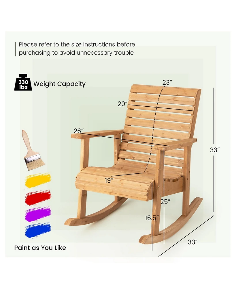 2 Pcs Patio Wooden Rocking Chair High Back Fir Wood Armchair Natural Garden Yard