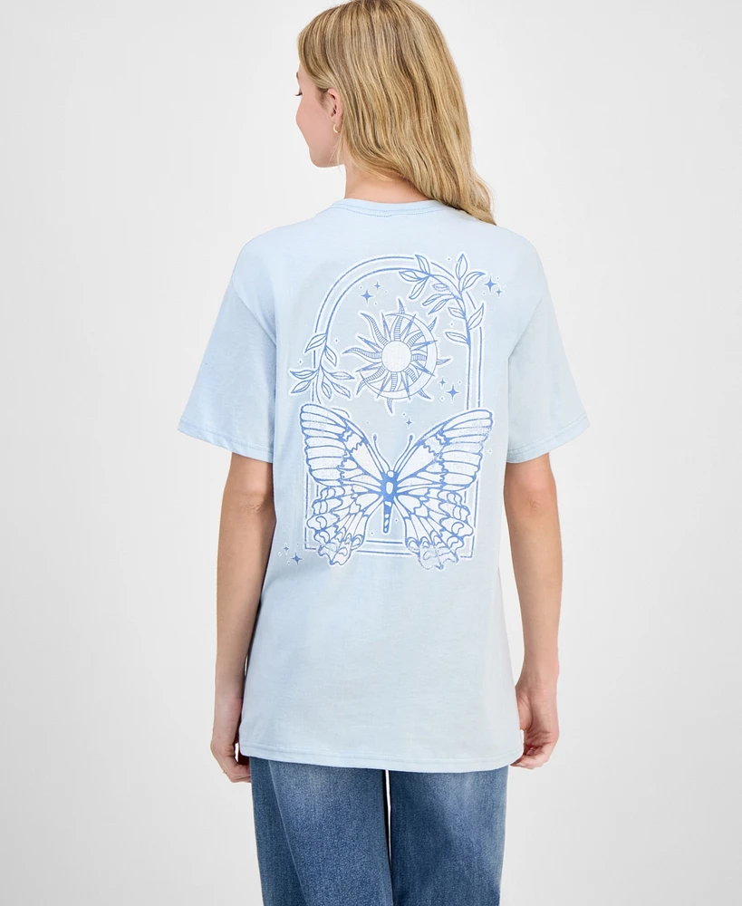 Rebellious One Juniors' Cotton Celestial Graphic-Print Boyfriend Tee