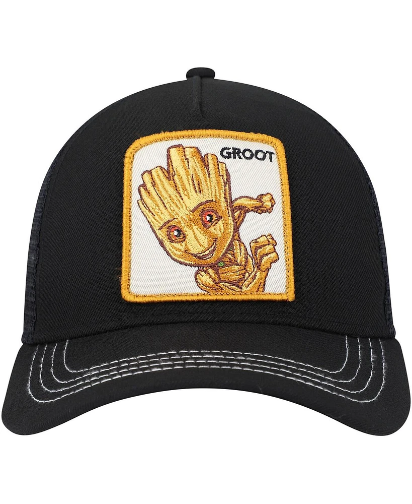 Lids Men's Black Guardians of the Galaxy Groot Retro A-Frame Snapback Hat