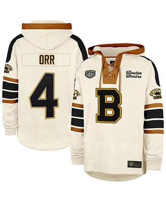 '47 Brand Men's Bobby Orr Cream Boston Bruins Blue Line Heritage Name Number Lace-Up Pullover Hoodie