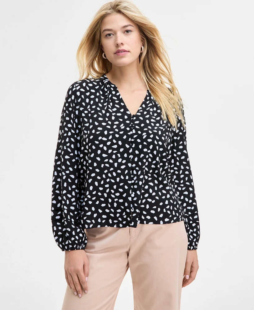 On 34th Women's Printed Pintuck Blouse, Exclusively at Macy's