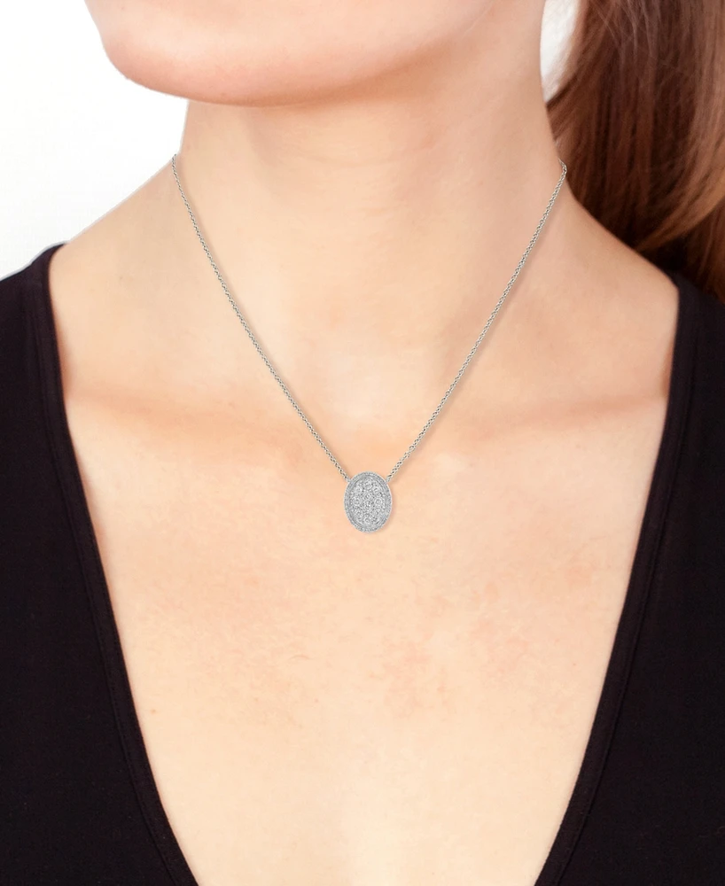 Effy Diamond Cluster Oval Halo 18" Pendant Necklace (5/8 ct. t.w.) in Sterling Silver
