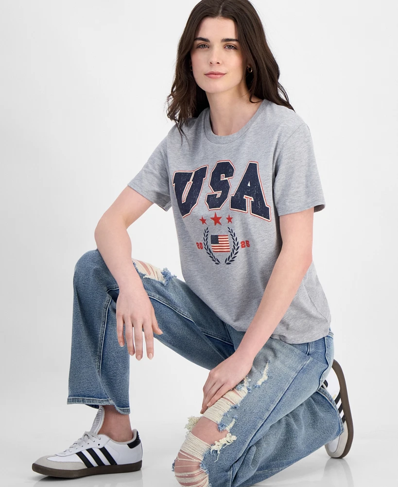 Love Tribe Juniors' Usa Flag Graphic-Print Crewneck Tee