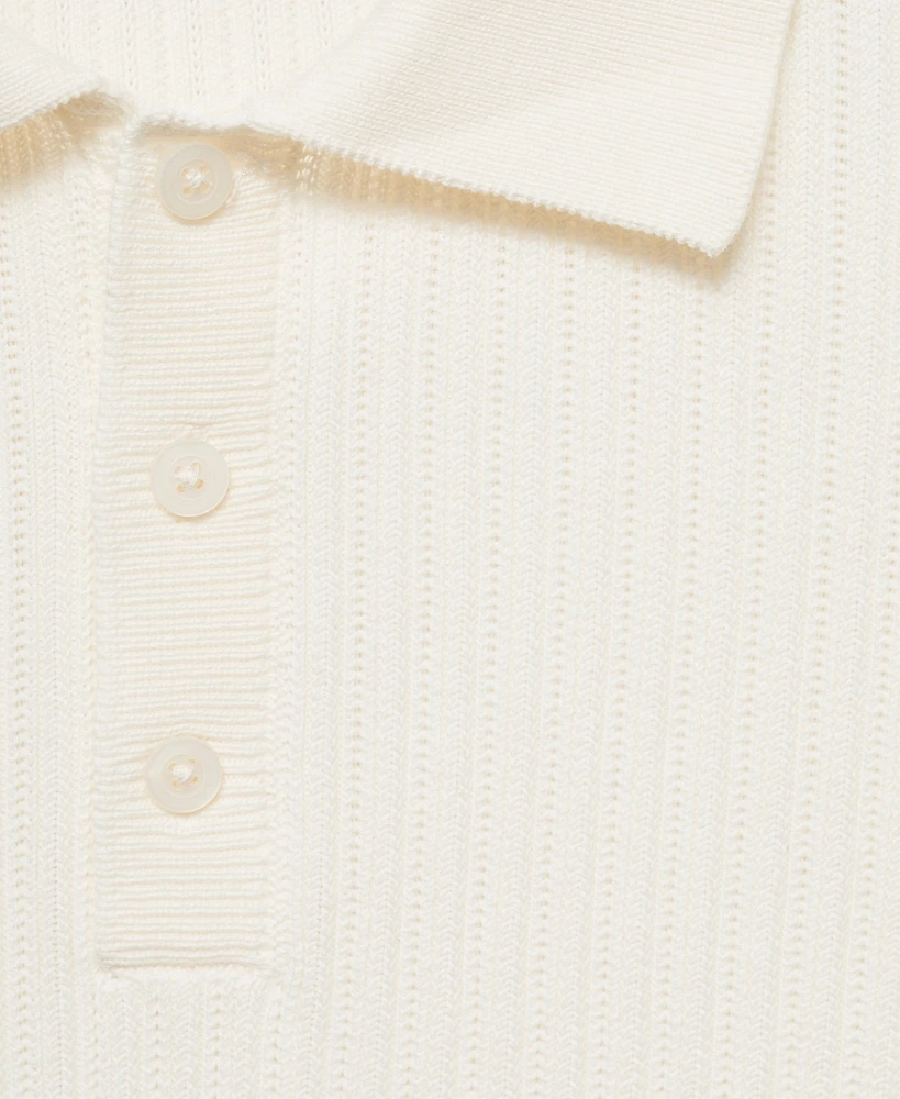 Mango Men's Fine-Knit Ribbed Cotton Polo Shirt