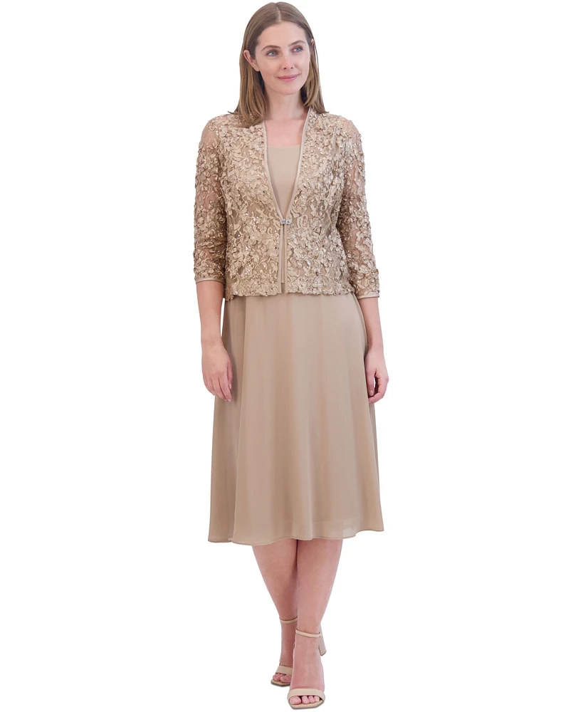 Jessica Howard Women's Soutache Jacket & Jewel-Neck Midi Dress
