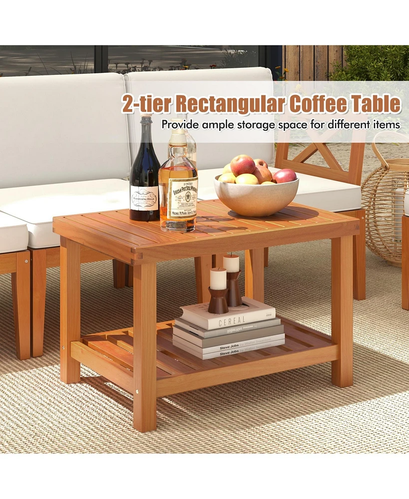 Gymax 10 Pcs Patio Furniture Set Acacia Wood w/ Cushions & 2-Tier Coffee Table