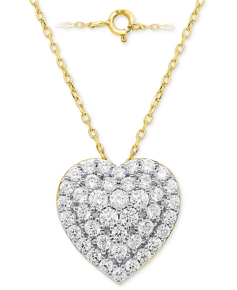 Forever Grown Diamonds Lab-Grown Diamond Cluster Heart 18" Pendant Necklace (2 ct. t.w.) Sterling Silver or 14k Gold-Plated