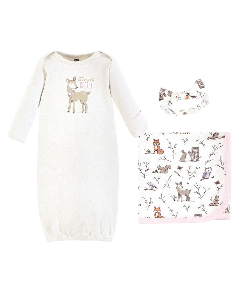 Hudson Baby Girls Gown, Swaddle Blanket and Cap or Headband, Leopard Mamas Mini, 0-6 Months