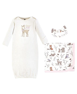 Hudson Baby Girls Gown, Swaddle Blanket and Cap or Headband, Leopard Mamas Mini, 0-6 Months
