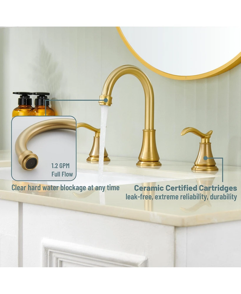 2 Handle Bathroom Faucet 3 Hole Sink with Pop-up Drain Lavatory Assembly Vanity Faucets, Brushed Gold