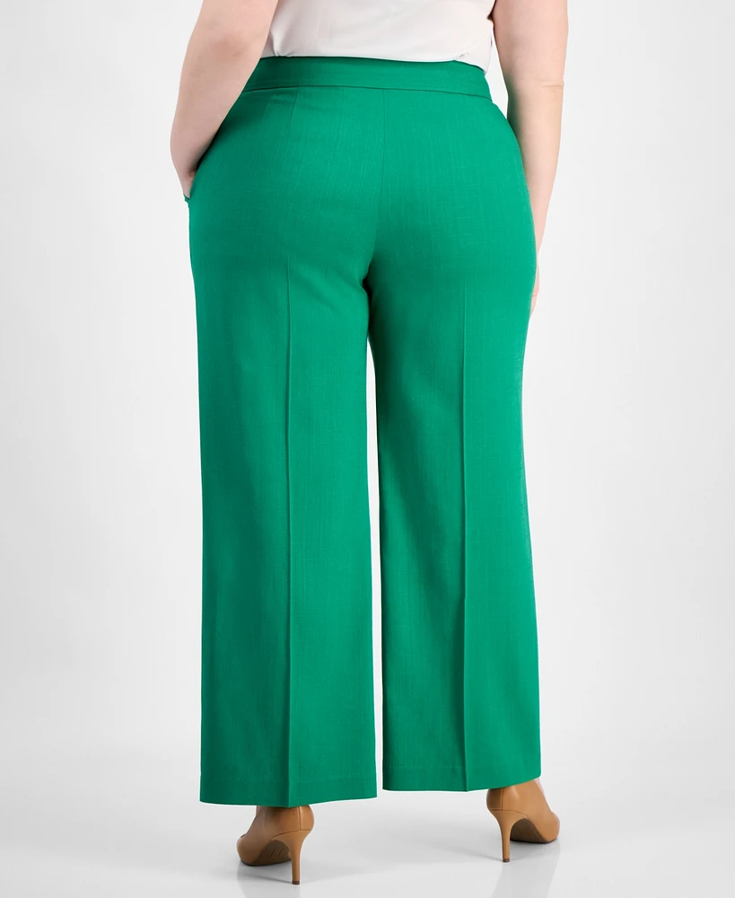 Tahari Asl Plus Linen-Blend Wide-Leg Pants