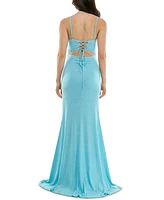 Juniors' Side-Ruched Lace-Up-Back Glitter Gown, Created for Macy's