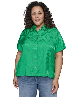 Karl Lagerfeld Paris Plus Jacquard Camp Shirt