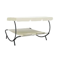 Patio Lounge Bed with Canopy and Pillows