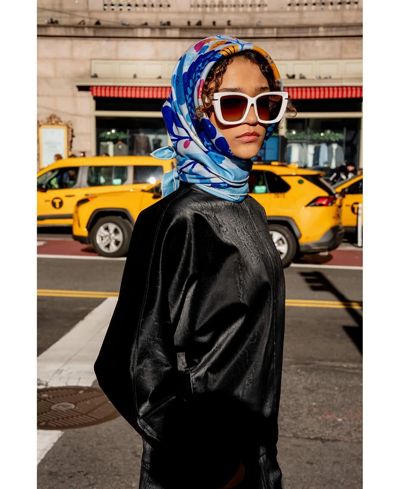 Jessie Zhao New York Double Sided Wool Silk Scarf Of Blue Bird