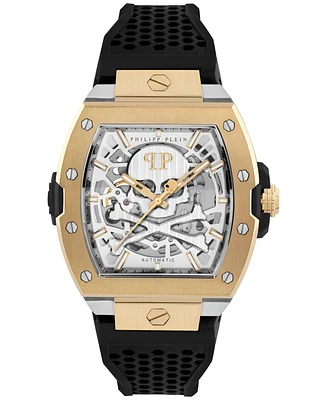 Philipp Plein Men's Automatic The Skeleton 2.0 Black Silicone Strap Watch 44mm