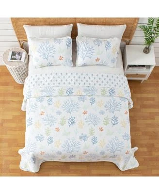 Linery Co. Pastel Coral Pattern Microfiber Quilt Set With Shams