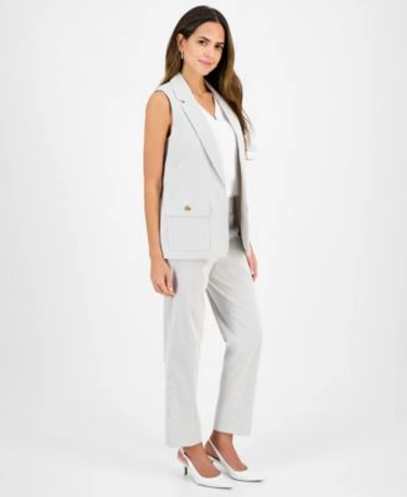 Kasper Womens Pinstriped Vest V Neck Top Pinstriped Pants