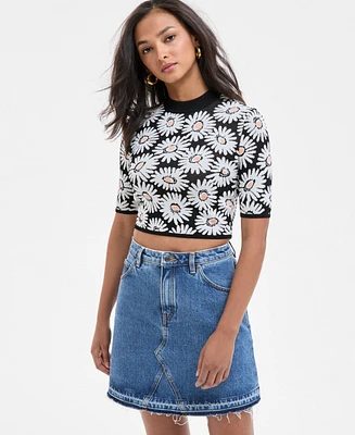 Hugo Women's Floral Mock-Neck Knit Crop Top