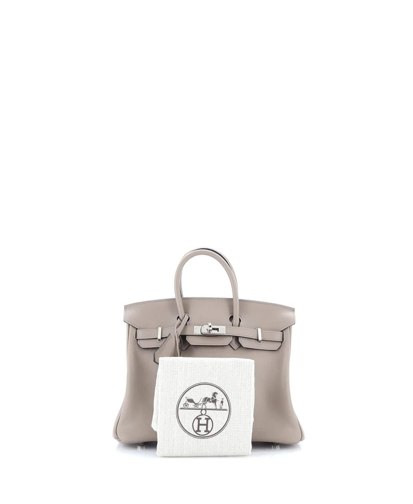 Pre-Owned Hermes Birkin 25 Handbag Grey Swift with Palladium Hardware
