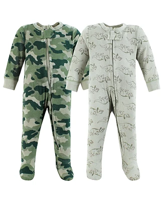 Hudson Baby Boys Thermal Zipper Sleep and Play 2pk, Football