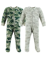 Hudson Baby Boys Thermal Zipper Sleep and Play 2pk, Football