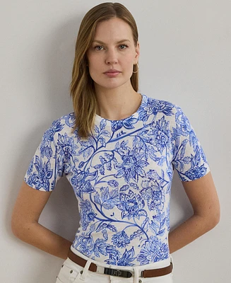 Lauren Ralph Women's Floral Linen-Cotton Short-Sleeve Sweater