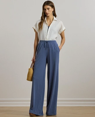Lauren Ralph Lauren Women's Stretch Jersey Wide-Leg Drawcord Pants