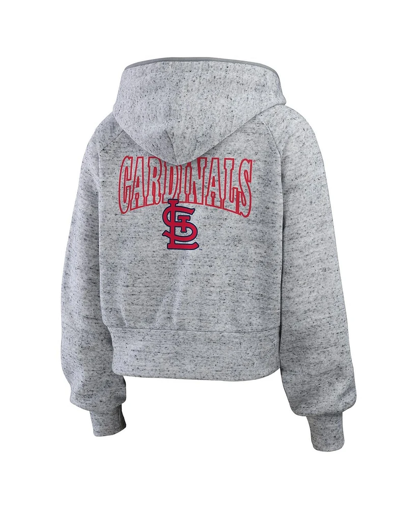 Wear by Erin Andrews Women's Heather Gray St. Louis Cardinals Speckled Fleece Cropped Full-Zip Hoodie