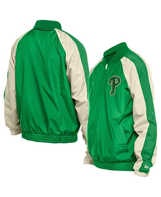 New Era Men's Kelly Green Philadelphia Phillies Ripstop Raglan Quarter-Zip Hoodie Windbreaker Jacket