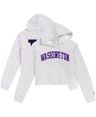 League Collegiate Wear Women's Ash Washington Huskies 2-Hit 1636 Cropped Pullover Hoodie