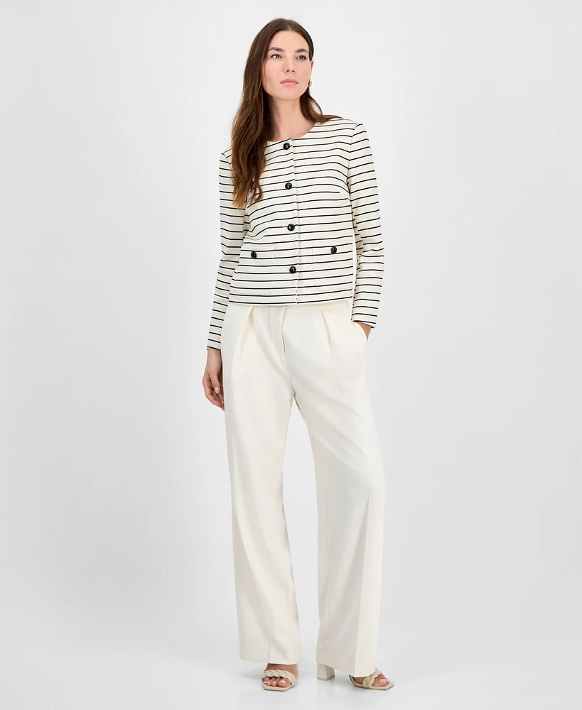Bar Iii Women's Striped Knit Button-Front Cropped Jacket, Exclusively at Macy's