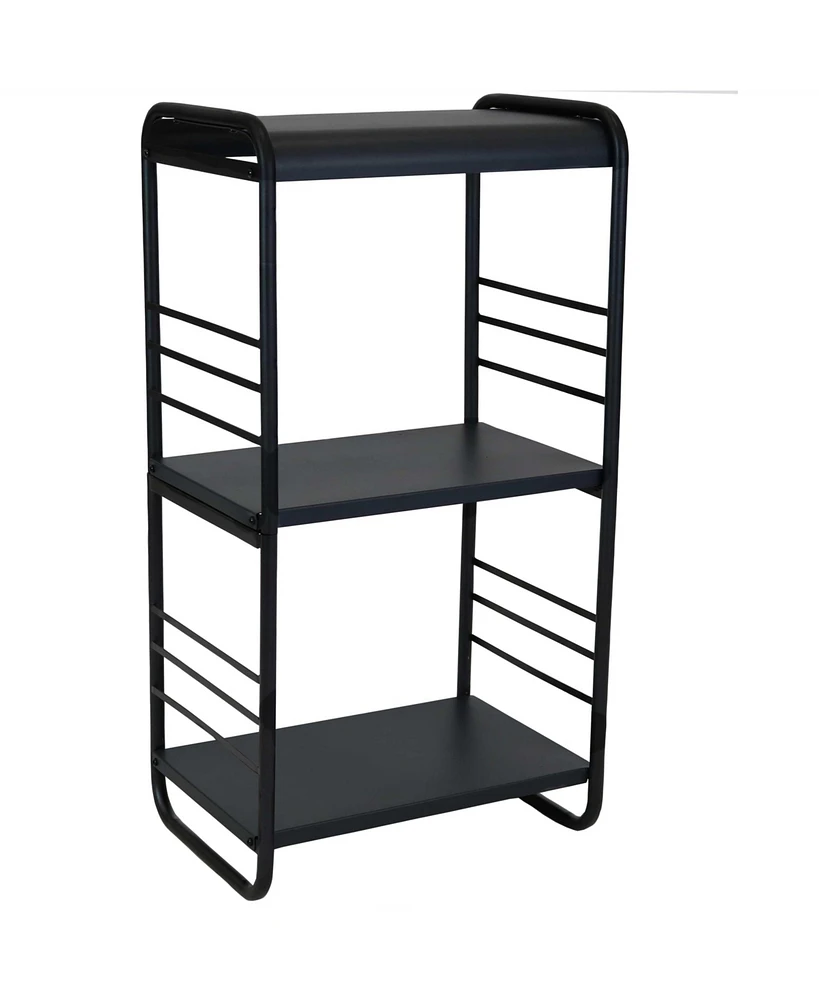 Indoor/Outdoor Iron and Steel Modern Rounded Edge Fire Pit or Fireplace Firewood Log Rack Storage -36" - Black