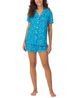 Cuddl Duds Women's Printed Short-Sleeve Boxer Pajama Set