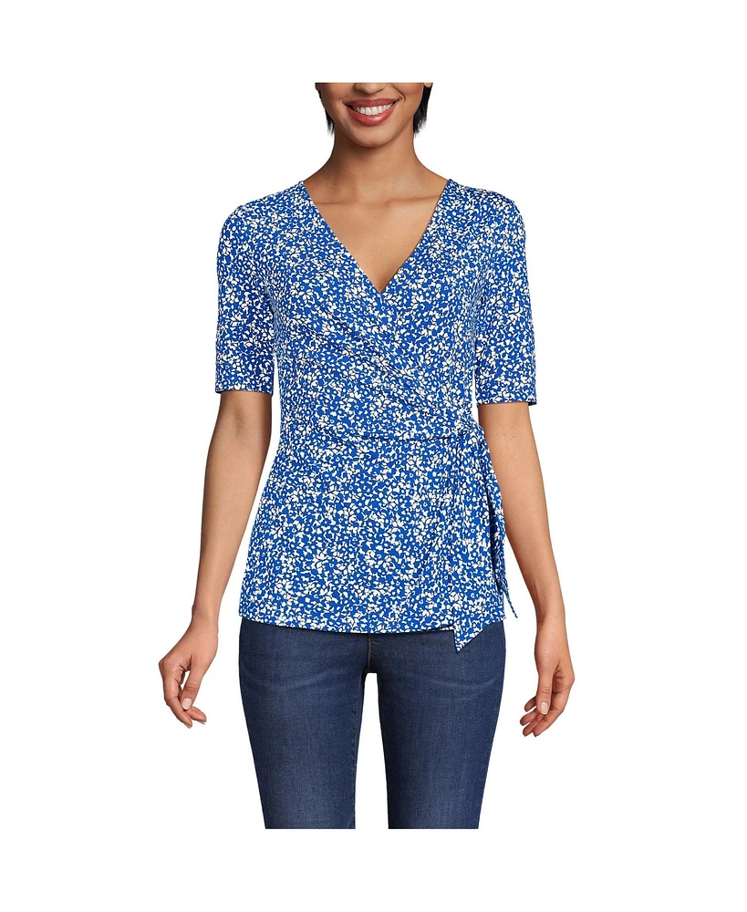 Lands' End Women's Elbow Sleeve Lightweight Jersey Side Tie Blouse