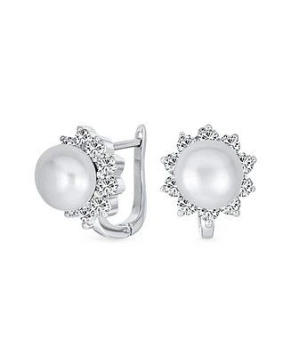 Bling Jewelry Classic Pearl Stud Earrings, Sterling Silver Huggie Latch Back