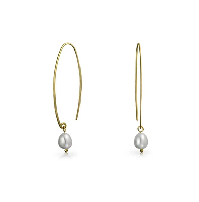 Bling Jewelry Minimalist Dangle Earrings 14K Gold Plated Pearl Threader Sterling Silver