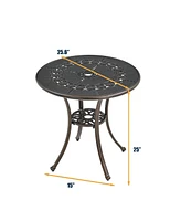 25 Inches Outdoor Bistro Table with Umbrella Hole Cast Aluminium Patio Dining Round Table, Bronze