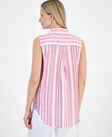 Nautica Jeans Women's Striped Sleeveless Button Shirt