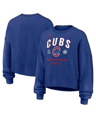 Nike Women's Royal Chicago Cubs Oversized Long Sleeve Cropped Pullover Sweatshirt