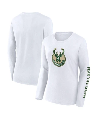 Fanatics Women's White Milwaukee Bucks Long Sleeve T-Shirt