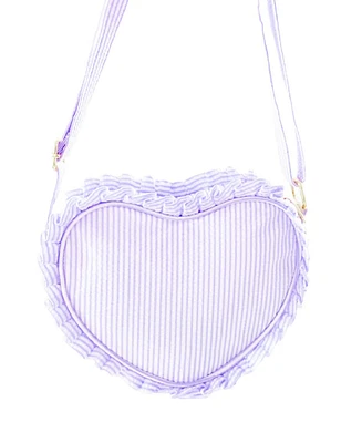 Bits & Bows Girls Heart Purse in Lavender Seersucker