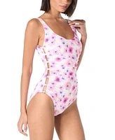 Carmen Marc Valvo Women's Side-Cutout Floral-Print Swimsuit