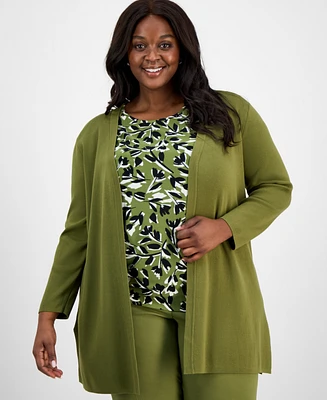 Ak Anne Klein Plus Open-Front Side-Slit Cardigan