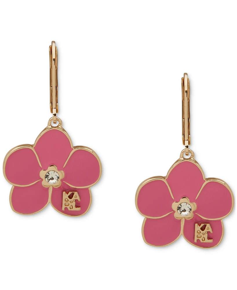 Karl Lagerfeld Paris Gold-Tone Enamel Flower Logo Drop Earrings