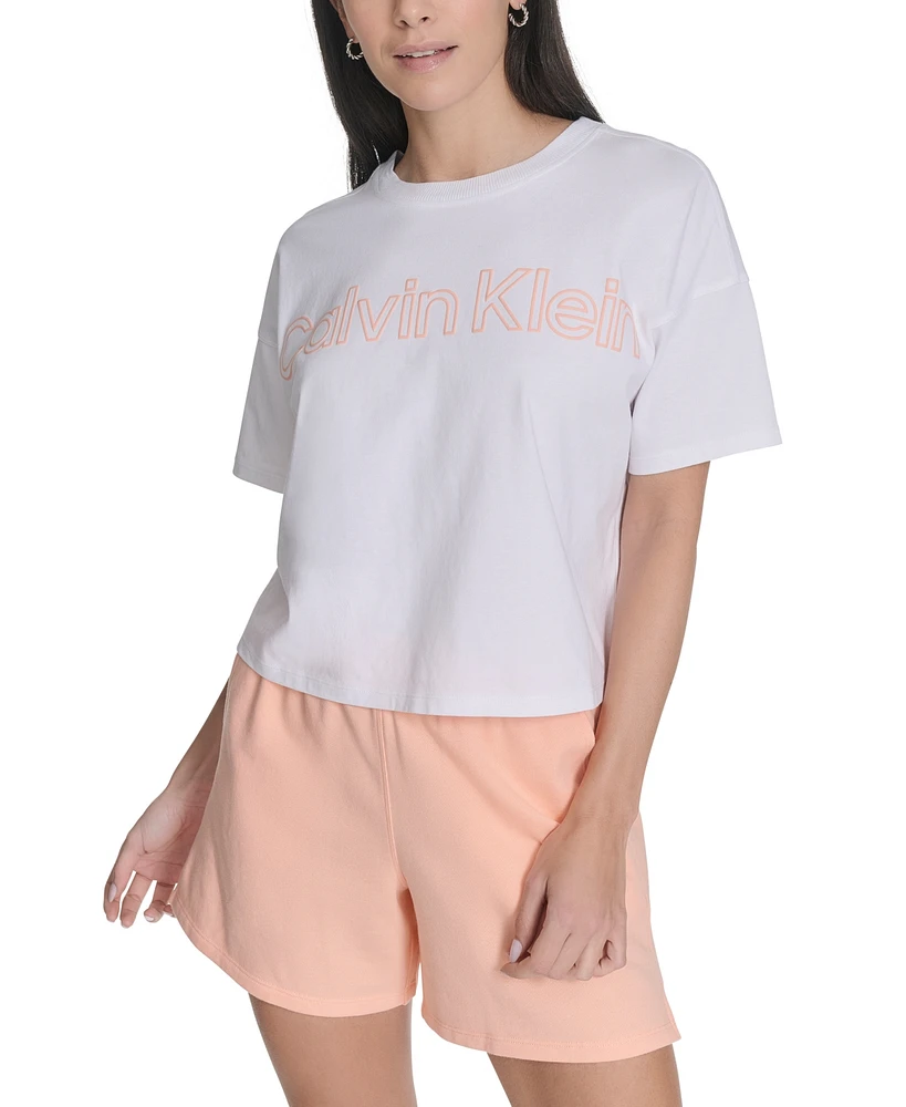 Calvin Klein Performance Women's Cotton Puff-Logo Cropped T-Shirt