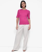 Dkny Women's Button-Shoulder Elbow-Sleeve Sweater