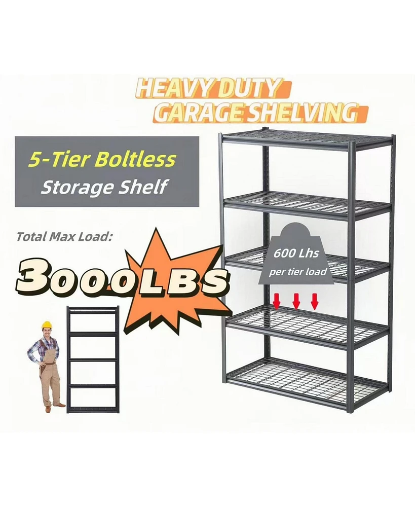 5 Tier Heavy Duty Metal Storage Shelves ,Easy to Assemble ,Adjustable ,Storage Shelves for Basements, Garages and Kitchen, 72 "H47.2 "W17.7