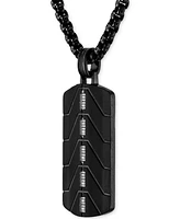 Esquire Men's Jewelry Diamond Dog Tag 22" Pendant Necklace (1/20 ct. t.w.) in Black Ion-Plated Stainless Steel