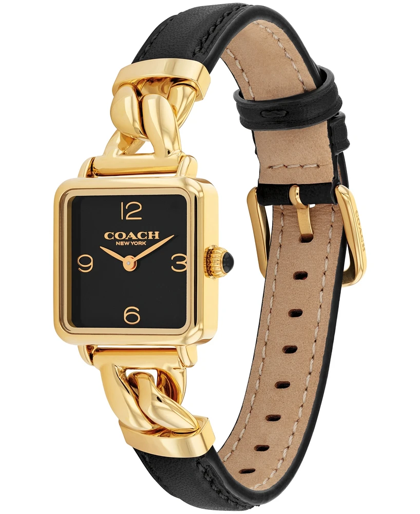 Coach Women's Cass Gold-Tone Stainless Steel and Black Leather Strap Watch, 22mm